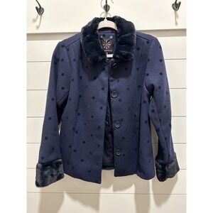 Issac Mizrahi Live! Women's Jacket PolkaDot Short Whimsical Faux Fur Money Sz2